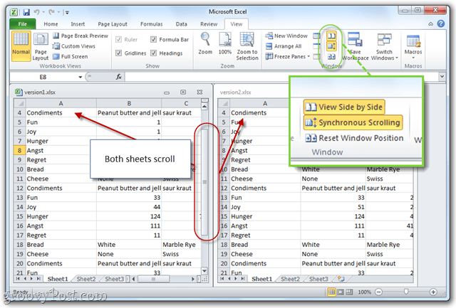 synchronizované rolování s ms office 2010 Excel
