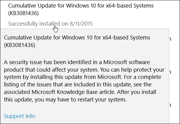 Druhá kumulativní aktualizace společnosti Microsoft pro Windows 10 (KB3081436)