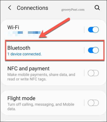 Nabídka nastavení Bluetooth v systému Android