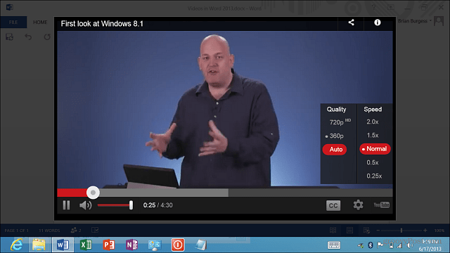 Přehrávání videa v aplikaci Word 2013