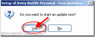 Chcete-li povolit automatickou aktualizaci aplikace Avira AntiVir Personal, vyzvěte ano