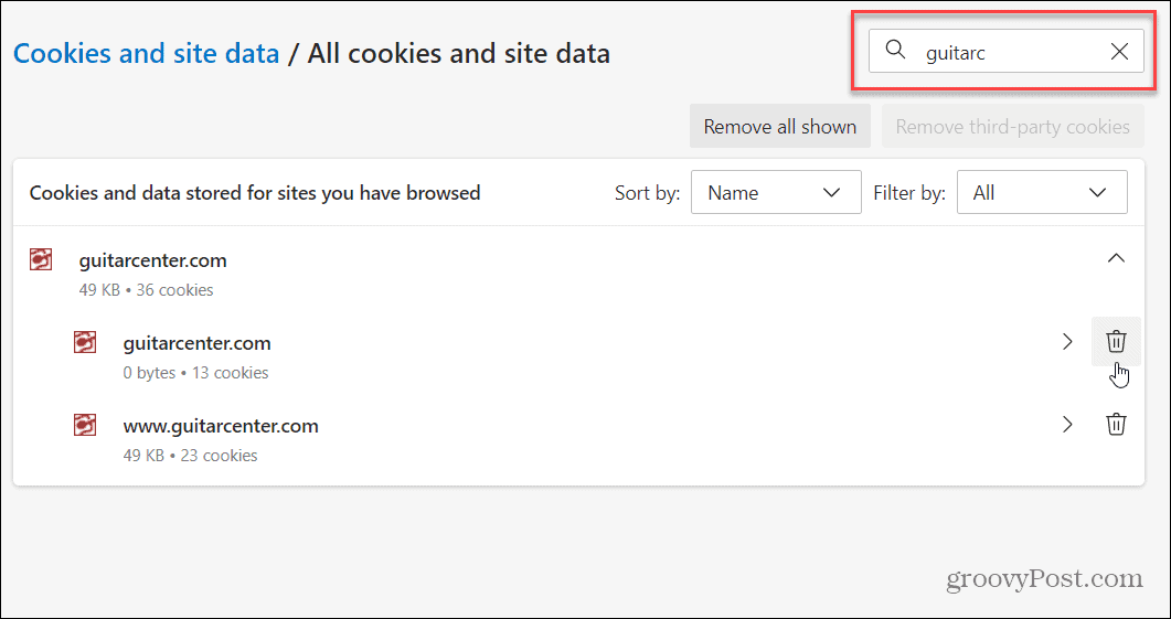 odstranit soubory cookie ze seznamu