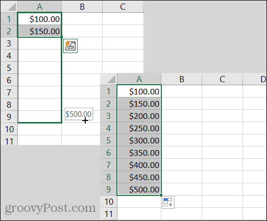 Měnový vzor automatického vyplňování aplikace Excel