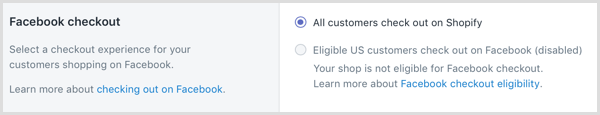 V Shopify vyberte způsob platby pro své zákazníky nakupující na Facebooku.