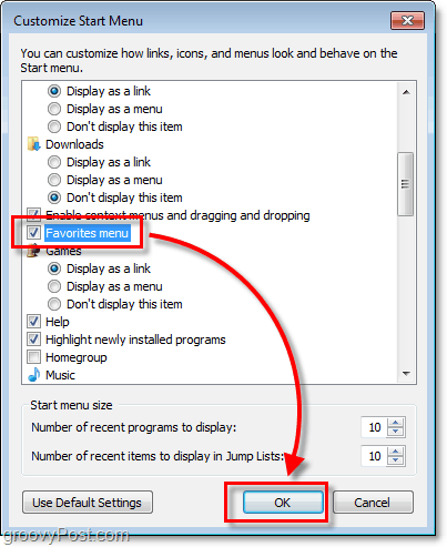 Oblíbené položky v nabídce Start v systému Windows 7