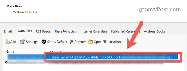 umístění souboru aplikace Outlook