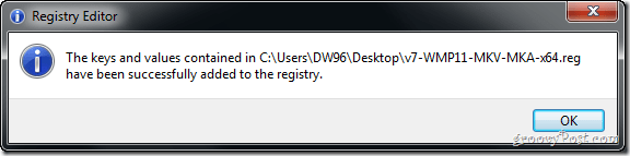 úspěšně přidány klíče registru do počítače