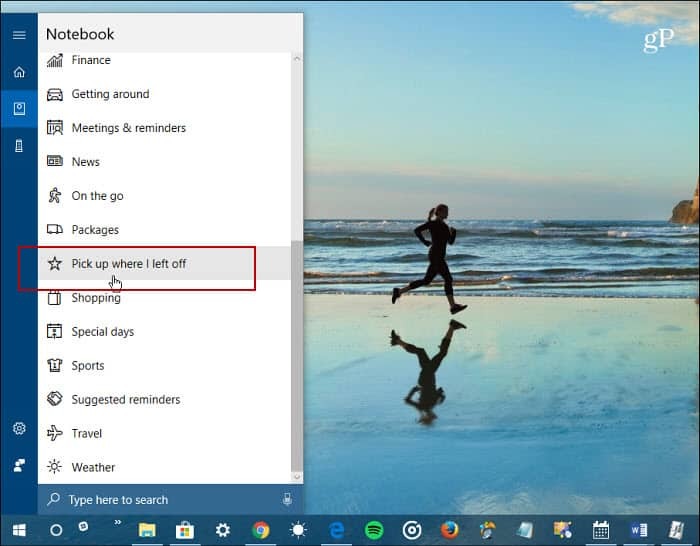 Notebook Cortana Zvedněte, kde jsem odešel