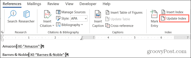 Aktualizujte index v aplikaci Word