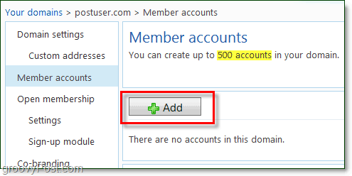 přidejte členské e-maily do svého e-mailu s živou doménou Windows