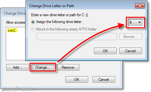 přiřaďte nové písmeno jednotky na pevný disk systému Windows 7