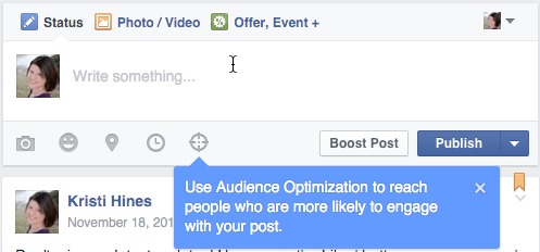 facebookové optimalizace publika pro aktualizační pole příspěvků