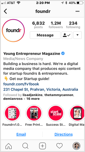 Nejdůležitější značky Instagramu na profilu Foundr.