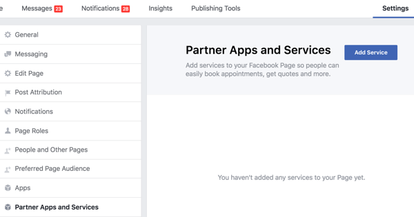Na stránce Nastavení na Facebooku klikněte na Partnerské aplikace a služby.