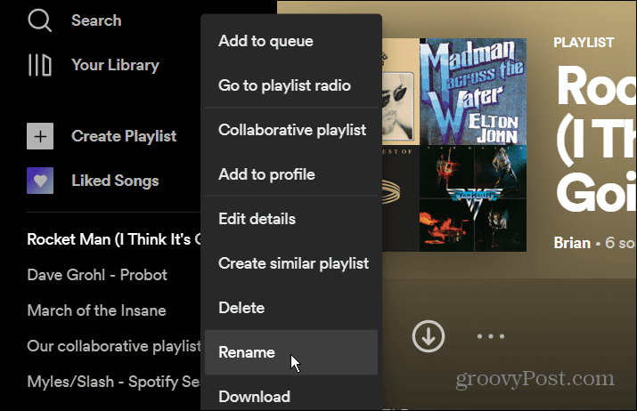 přejmenovat seznam skladeb spotify