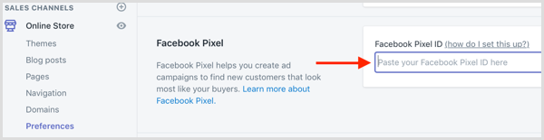 Vložte své Facebook Pixel ID do Shopify.