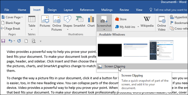 Jak pořídit snímek obrazovky v kanceláři a vložit jej do dokumentu