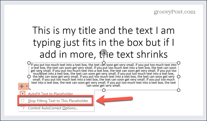 powerpoint přestane ukládat text do zástupného symbolu