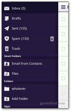 Nabídka Yahoo Mail pro Android