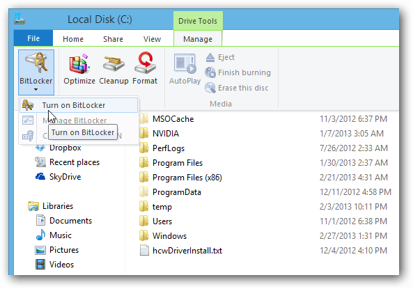 Stuha průzkumníka souborů BitLocker
