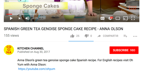 Cocina směruje anglicky mluvící publikum na jiný kuchařský kanál na YouTube.