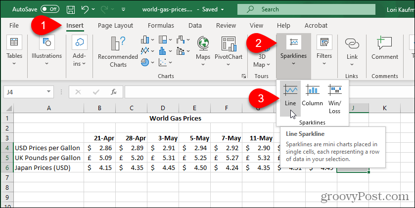 Vyberte Excel Sparkline Type