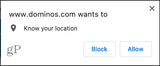 Webové stránky Chrome požadující umístění