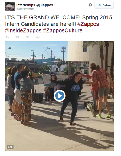 zappos internship uvítací tweet videa