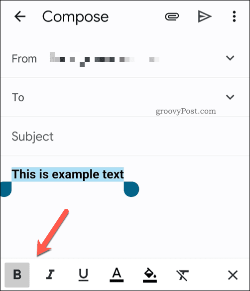 Panel nástrojů pro formátování textu v aplikaci Gmail na mobilu
