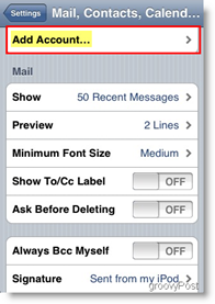 Apple iPhone a iPod Touch Přidat poštovní účet