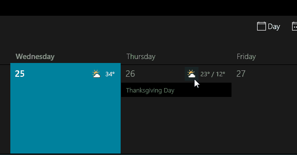 Počasí ikony Windows 10 kalendář