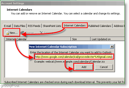 Screenshot kalendáře aplikace Outlook 2007 - přidání internetového kalendáře