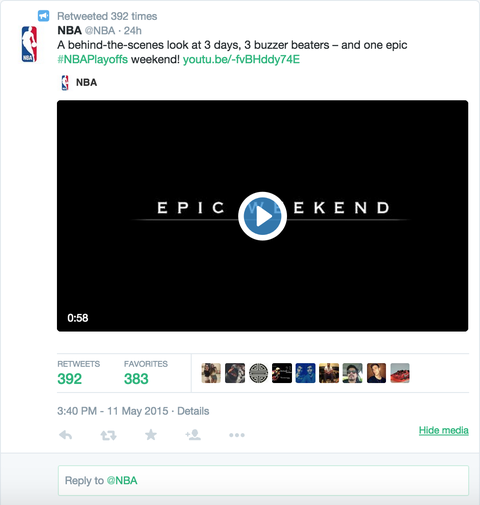 Tweet NBA s videem na YouTube