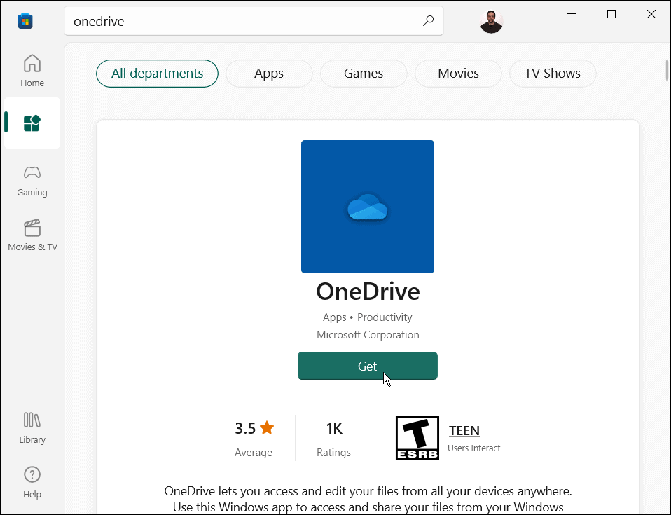 nainstalovat OneDrive microsoft store