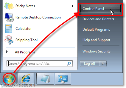 klepněte na nabídku Start systému Windows 7 a poté kliknutím na ovládací panel zahájte odstraňování IE