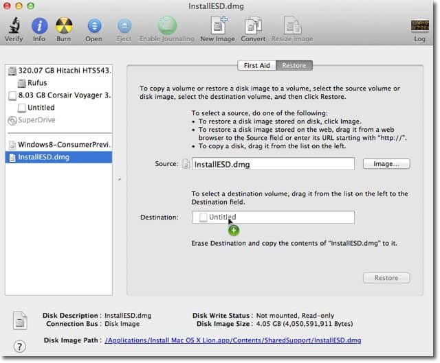 Apple OS X Lion: Jak vytvořit obraz bootovatelného disku