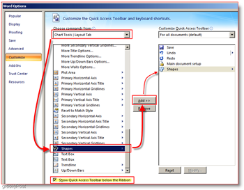 Microsoft Word 2007 Přidání tvarů na panel Rychlý