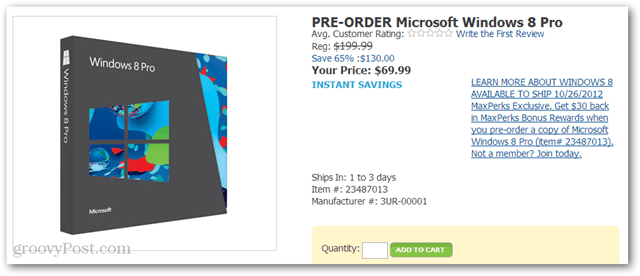 Kupte si Windows 8 Pro za 40 $ od Amazonu (DVD-ROM, 69,99 $ plus 30 $ Amazon Credit)
