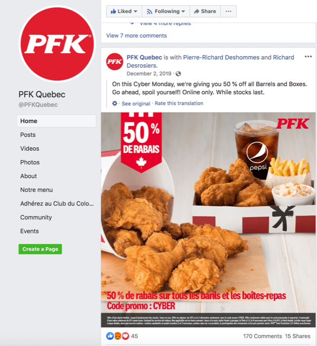 Stránka PFK na Facebooku
