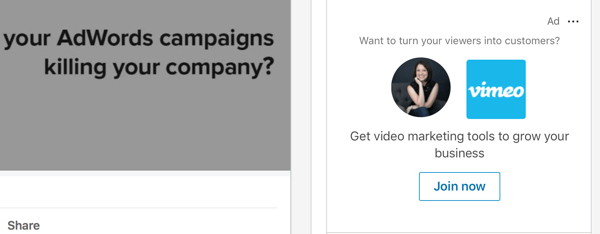 Ukázka reklamy na dynamický obsah LinkedIn.