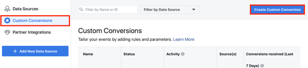 Pomocí nástroje pro nastavení událostí na Facebooku, krok 10, možnost nabídky, nastavte vlastní převody pro svůj pixel na Facebooku 
