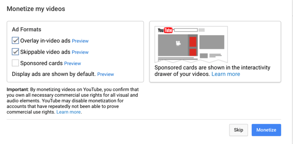 vyberte typy reklam na YouTube