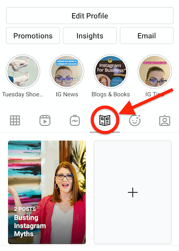 profil instagramu s ikonou průvodce hledajícího noviny a zvýrazněnou vedle ikony igtv