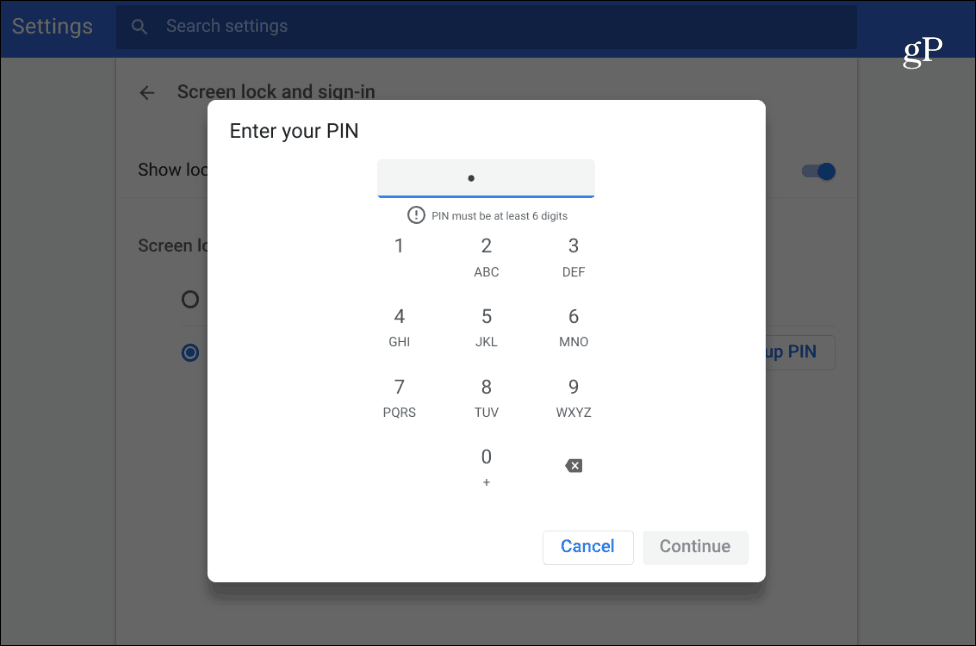 Zadejte Chromebook s kódem PIN