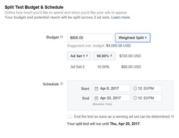 Facebook vám umožňuje ovládat, kolik rozpočtu je třeba přidělit každé sadě reklam.