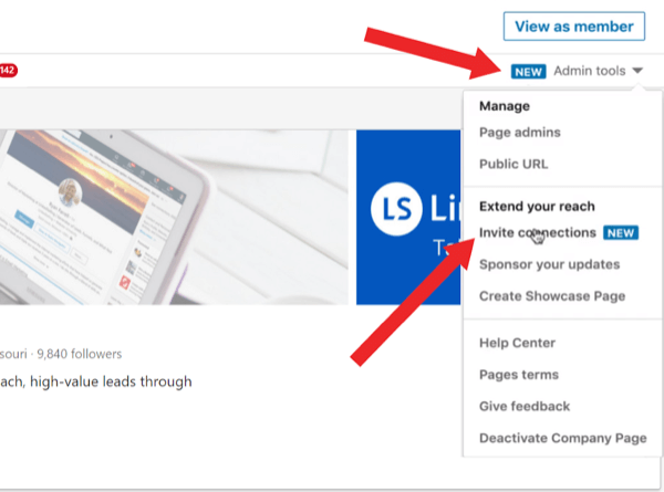 Pozvěte připojení, aby sledovali vaši stránku LinkedIn, krok 1.