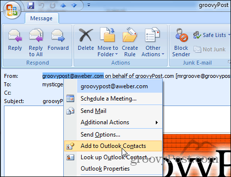 Přidat do kontaktů Outlook 2007