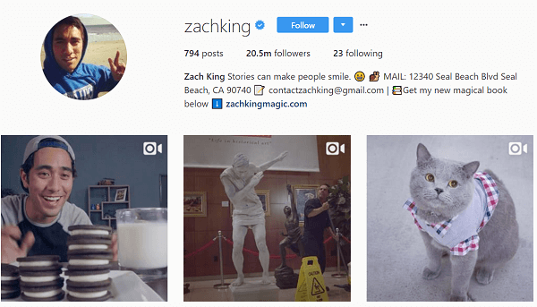 Ačkoli zpočátku používal Instagram k repostování svých Vines, Zach brzy začal vytvářet originální obsah Instagramu.