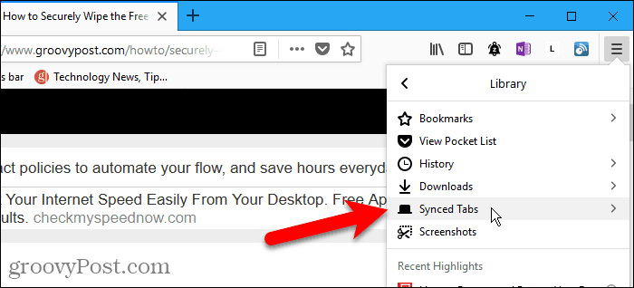 V prohlížeči Firefox pro Windows vyberte možnost Synchronizované karty