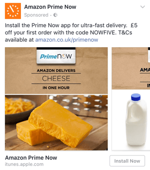 Amazon Prime cílená facebooková nabídka se slevou